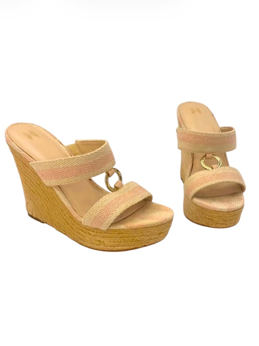 Victoria’s Secret Pink Cream Espadrille Wedge Sandals Double Strap Size 8